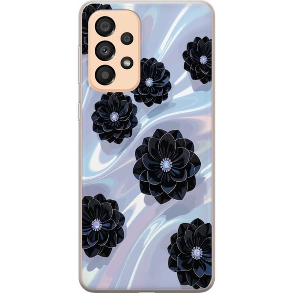 Yhteensopiva Puhelinkuori Samsung Galaxy A33 5G Keskiyön kukinta mustia kukkia hohtavalla taustalla, elegantti ylellinen kukkakuviointi tummissa sävy