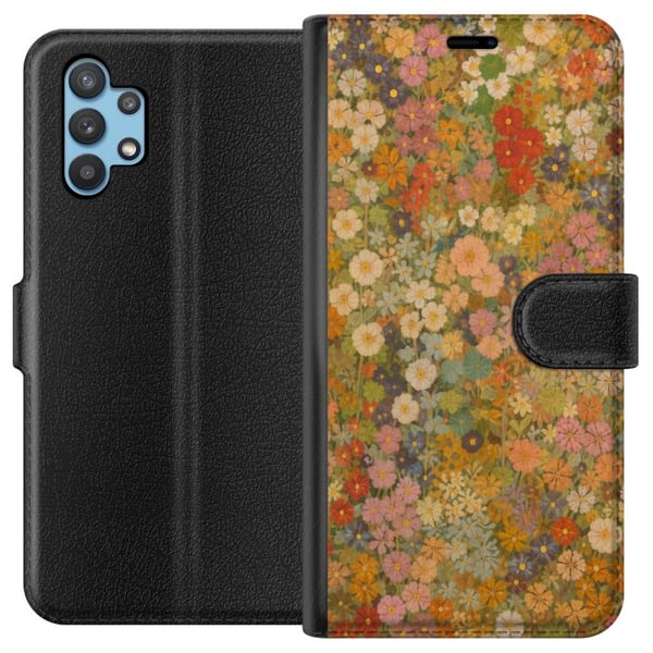 Kompatibelt Plånboksfodral till Samsung Galaxy A32 5G Blomsteräng i varma toner med nostalgisk målarkänsla Kompatibelt Plånboksfodral till Samsung Galaxy A32 5G Blomsteräng i varma toner med nostalgisk målarkänsla