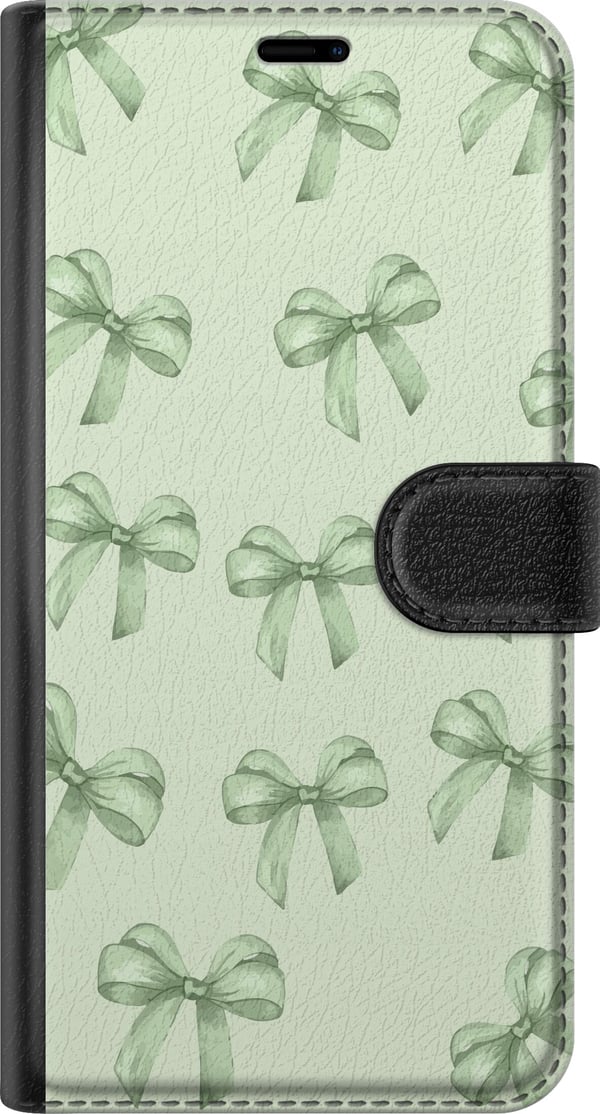 Kompatibelt Plånboksfodral till Samsung Galaxy A34 Gröna rosetter mönster sött pastell bow pattern seamless gift ribbon estetiskt bakgrund motiv post