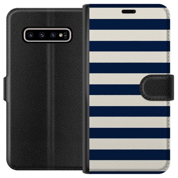 Kompatibelt Plånboksfodral till Samsung Galaxy S10+ Randigt navy stripes marinblå vit nautical pattern marint mode inspiration tidlöst klassiskt möns