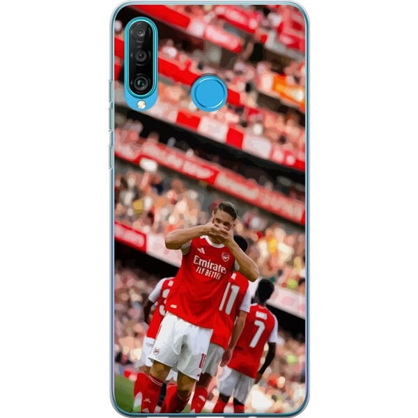 Kompatibel Mobilcover til Huawei P30 lite Arsenal-illustration – Martin Ødegaard i fodboldtrøje, målgestusdesign