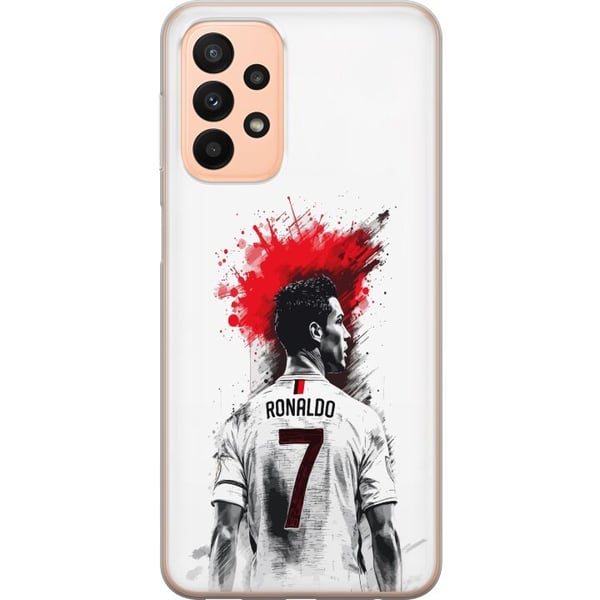 Kompatibelt Mobildeksel til Samsung Galaxy A23 Ronaldo Red Energy-motiv med Cristiano Ronaldo i stilisert rødhvit design med en kraftfull følelse