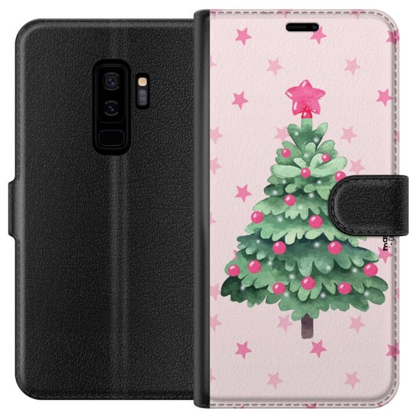 Kompatibelt Plånboksfodral till Samsung Galaxy S9+ Akvarell julgran i rosa toner med stjärnor och kulor ett charmigt och mjukt julmotiv som passar pe Kompatibelt Plånboksfodral till Samsung Galaxy S9+ Akvarell julgran i rosa toner med stjärnor och kulor ett charmigt och mjukt julmotiv som passar pe