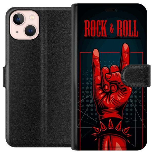 Kompatibelt Plånboksfodral till Apple iPhone 13 mini Rock & Roll design – Rött och svart motiv med klassiskt hårdrockstema