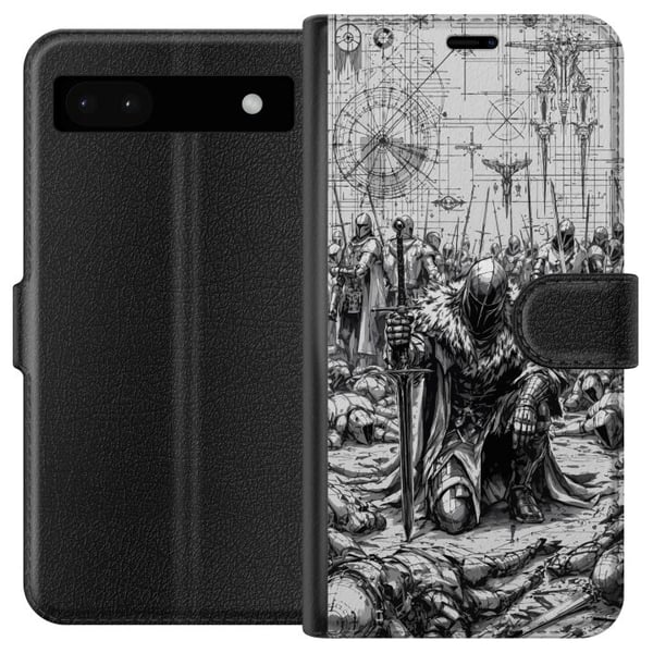Yhteensopiva Lompakkokotelo Google Pixel 6a Keskiaikainen ritari taistelukenttä soturi ritari haarniska eeppinen taistelukenttä mustavalkoinen fantas