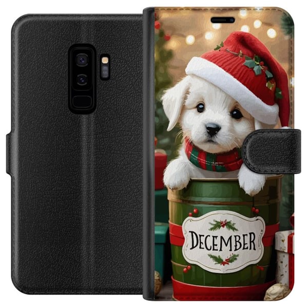 Kompatibelt Plånboksfodral till Samsung Galaxy S9+ December valp jul söt hund tomteluva cosy christmas puppy festive snow lights adorable holiday pos Kompatibelt Plånboksfodral till Samsung Galaxy S9+ December valp jul söt hund tomteluva cosy christmas puppy festive snow lights adorable holiday pos
