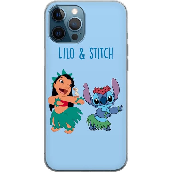 Kompatibel Mobilcover til Apple iPhone 12 Pro Lilo og Stitch, der danser hula i en farverig tropisk illustration