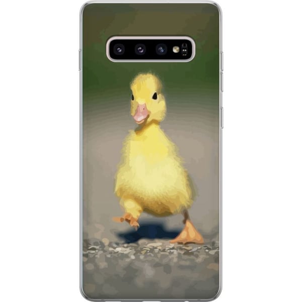 Kompatibelt Mobilskal till Samsung Galaxy S10+ Gul ankung som promenerar på väg mjuk naturlig ton gulligt uttryck och charmigt vårinspirerat motiv