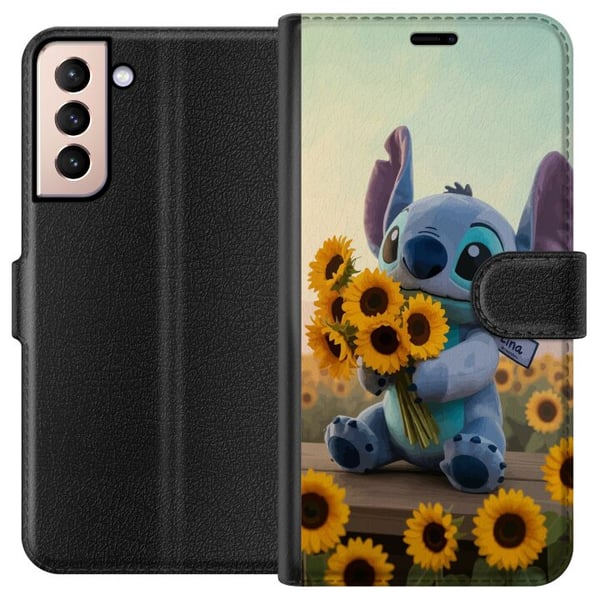 Kompatibelt Lommeboketui til Samsung Galaxy S21 Disney Stitch solsikkeplakat Lilo og Stitch blå aliensolsikker søt kawaii-figur feltdesign kunst