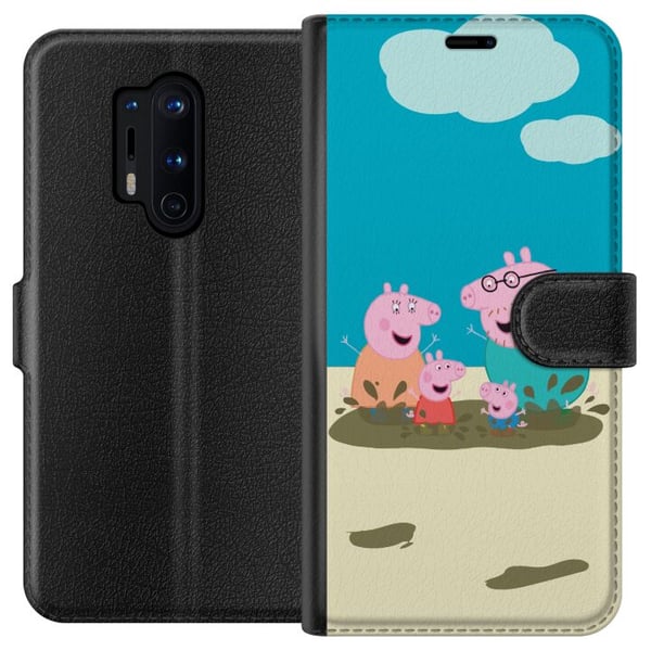 Kompatibel Tegnebogsetui til OnePlus 8 Pro Greta Gris Familie Georg Mudderpøl Børnemotiv Serie Populær Børnekarakter Glæde