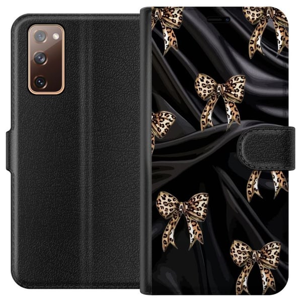Yhteensopiva Lompakkokotelo Samsung Galaxy S20 FE Leoparditäplät mustalla silkillä, ylellinen kuviointi eksklusiivisella muotitunnelmalla, täydelline
