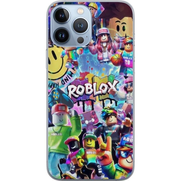 Kompatibelt Mobildeksel til Apple iPhone 13 Pro Max Stor og fargerik Roblox-verden fylt med karakterer, bevegelse og energi, leken gaming-illustrasjo
