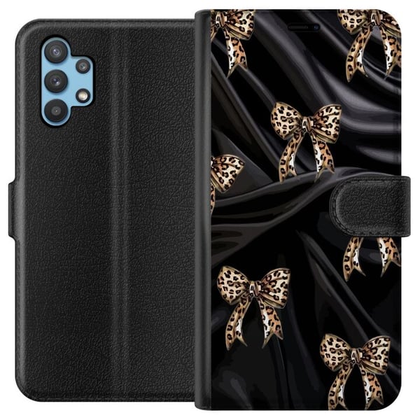 Kompatibelt Plånboksfodral till Samsung Galaxy A32 5G Leopardrosetter på svart siden lyxigt mönster med exklusiv modekänsla perfekt för dig som gilla Kompatibelt Plånboksfodral till Samsung Galaxy A32 5G Leopardrosetter på svart siden lyxigt mönster med exklusiv modekänsla perfekt för dig som gilla