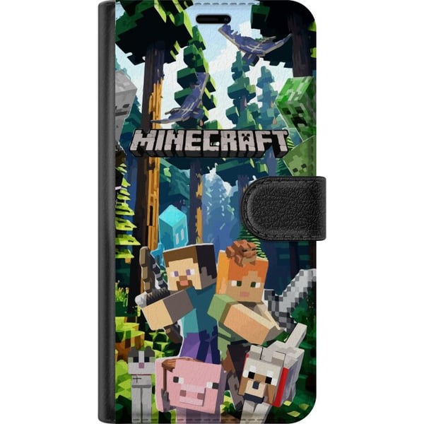 Kompatibelt Plånboksfodral till Samsung Galaxy A32 5G Minecraft mobilskal med skog och figurer i pixelstil