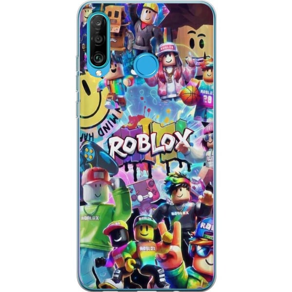 Kompatibelt Mobilskal till Huawei P30 lite Stor och färgglad Roblox-värld fylld med karaktärer, rörelse och energi, lekfull gaming-illustration perfe