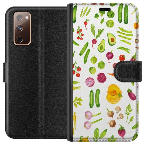 Kompatibelt Plånboksfodral till Samsung Galaxy S20 FE Veggies pattern vegetables avocado tomato cucumber broccoli healthy food poster kök design retr