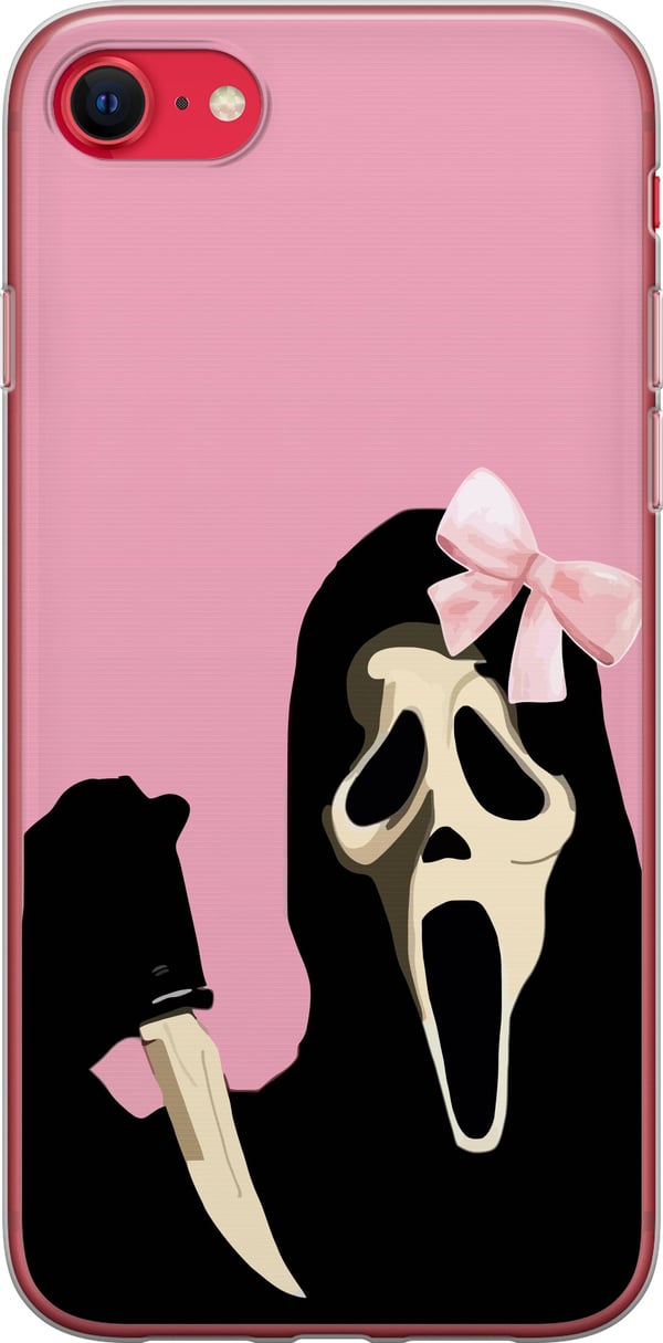 Kompatibelt Mobildeksel til Apple iPhone SE (2022) Pink Ghost Bow med ikonisk maske og rosa sløyfe, humoristisk og trendy halloweenstil