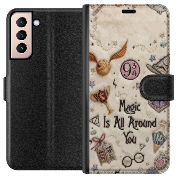 Yhteensopiva Lompakkokotelo Samsung Galaxy S21 Kirjailtu maaginen kuvitus, jossa on symboleja, sitaatteja ja fantasiamaailma unenomaisessa satutyylis