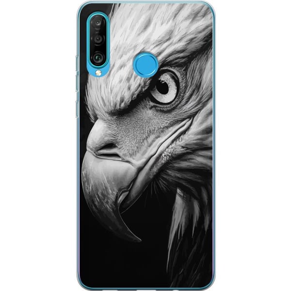 Kompatibelt Mobilskal till Huawei P30 lite Örn porträtt realistisk närbild kraftfull eagle fågel djurmotiv stark wildlife illustration natur poster