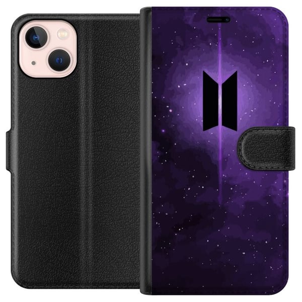 Kompatibelt Plånboksfodral till Apple iPhone 13 mini BTS kpop logo purple galaxy poster space design korean band army symbol stjärnhimmel musik fan a