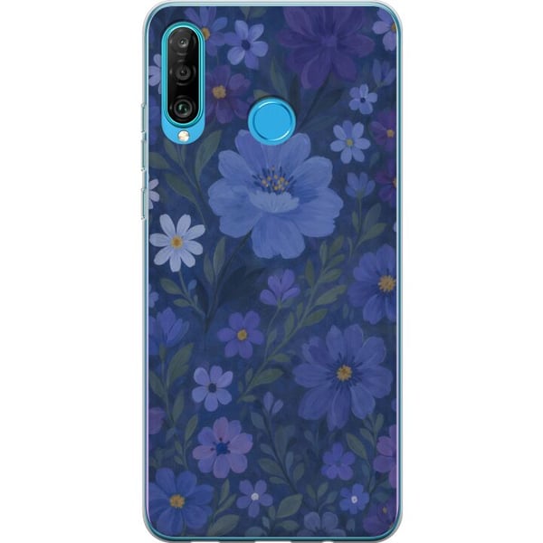 Kompatibelt Mobilskal till Huawei P30 lite Midnattsblommor i djupblå drömsk sommarkväll