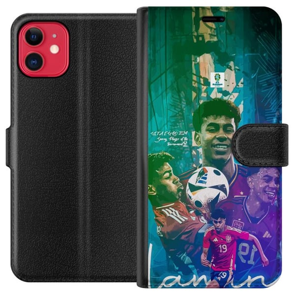 Kompatibelt Plånboksfodral till Apple iPhone 11 Lamine Yamal fotbollsmotiv med Barcelona och Spanieninspiration i färgstark stil