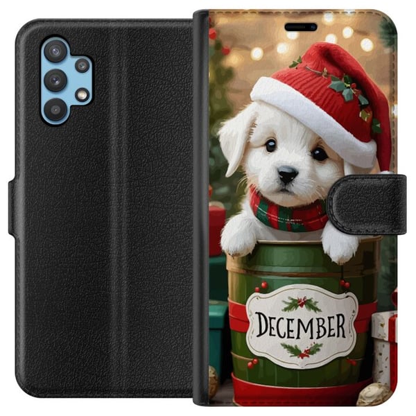 Kompatibelt Plånboksfodral till Samsung Galaxy A32 5G December valp jul söt hund tomteluva cosy christmas puppy festive snow lights adorable holiday Kompatibelt Plånboksfodral till Samsung Galaxy A32 5G December valp jul söt hund tomteluva cosy christmas puppy festive snow lights adorable holiday