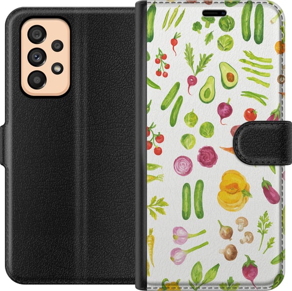 Yhteensopiva Lompakkokotelo Samsung Galaxy A53 5G kasvikset kuvio vihannekset avokado tomaatti kurkku parsakaali terveellinen ruoka juliste keittiö d