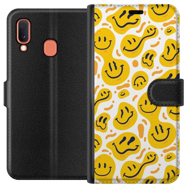Kompatibelt Plånboksfodral till Samsung Galaxy A20e Lekfullt smileymönster med gula former i modern grafisk stil Kompatibelt Plånboksfodral till Samsung Galaxy A20e Lekfullt smileymönster med gula former i modern grafisk stil