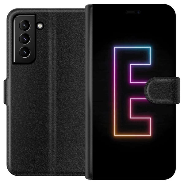 Kompatibelt Lommeboketui til Samsung Galaxy S21+ 5G Minimalistisk neonbokstav E i lysende farger mot mørk bakgrunn Kompatibelt Lommeboketui til Samsung Galaxy S21+ 5G Minimalistisk neonbokstav E i lysende farger mot mørk bakgrunn