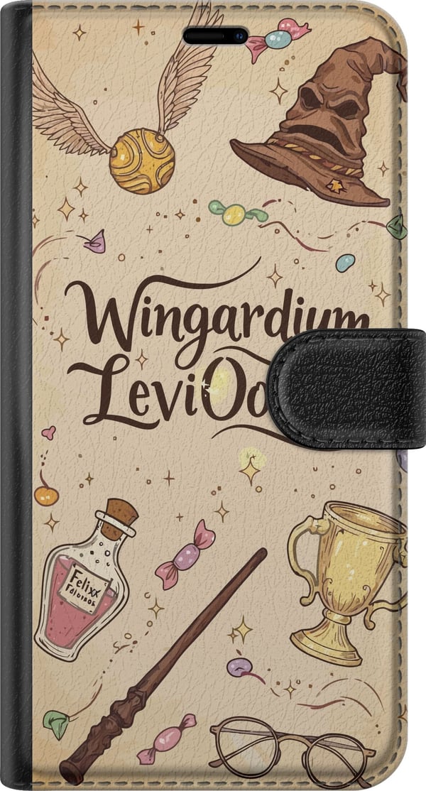 Yhteensopiva Lompakkokotelo Xiaomi Redmi 14C Harry Potter Wingardium Leviosa -kuvitus – maaginen Harry Potter -teema, jossa on taikasauva, sieppi ja