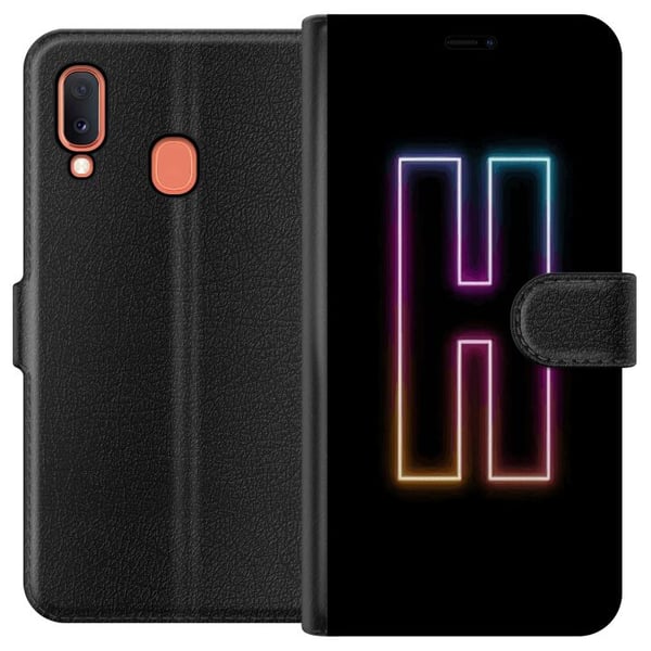 Kompatibel Tegnebogsetui til Samsung Galaxy A20e Minimalistisk neonbogstav H i farveskiftende lys mod sort baggrund