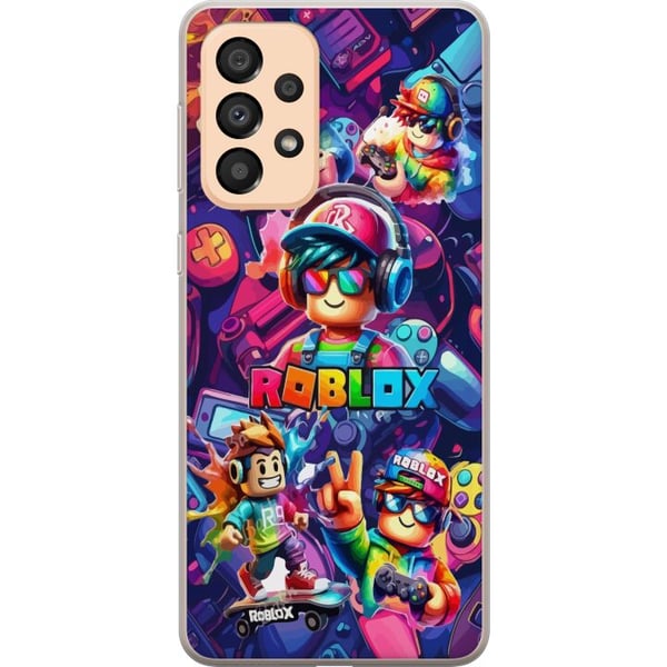 Yhteensopiva Puhelinkuori Samsung Galaxy A33 5G Värikäs Roblox-peliryhmä kuulokkeineen ja neonväreineen lapsille ja pelaamisesta kiinnostuneille