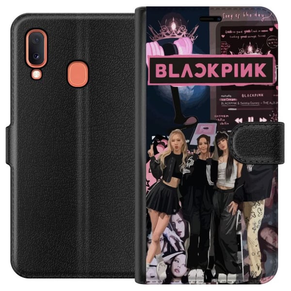 Kompatibelt Plånboksfodral till Samsung Galaxy A20e BLACKPINK collage med musikspelare modeestetik rosa svart K pop design Kompatibelt Plånboksfodral till Samsung Galaxy A20e BLACKPINK collage med musikspelare modeestetik rosa svart K pop design