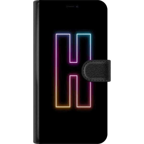 Yhteensopiva Lompakkokotelo Huawei P30 Pro Minimalistinen neonkirjain H värinvaihtavassa valossa mustaa taustaa vasten