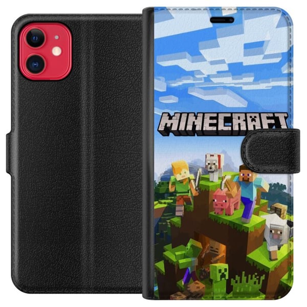 Kompatibelt Plånboksfodral till Apple iPhone 11 Minecraft pixelvärld Creeper gaming design