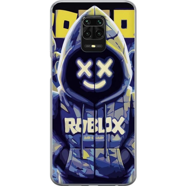 Kompatibel Mobilcover til Xiaomi Redmi Note 9S Blå-gul Roblox-inspireret hoodie-figur med maske og minimalistisk neonstil, stilren spilillustration t