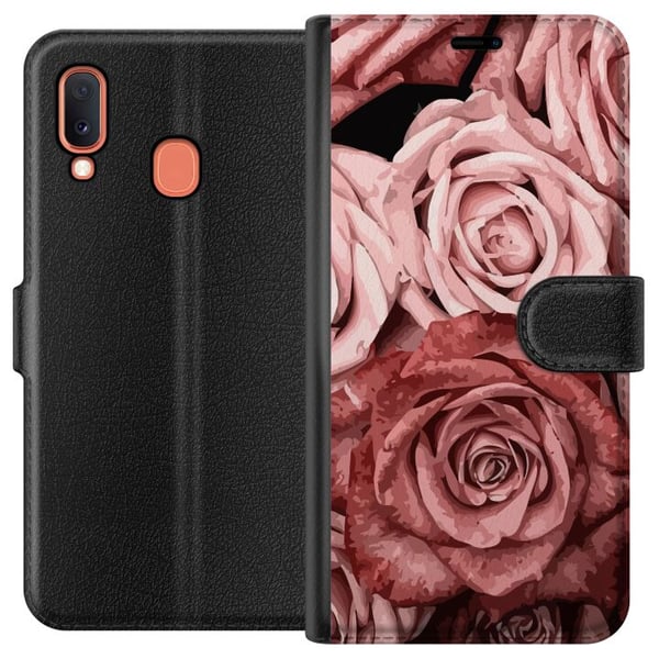 Kompatibelt Plånboksfodral till Samsung Galaxy A20e Rosor Kompatibelt Plånboksfodral till Samsung Galaxy A20e Rosor