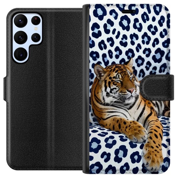 Yhteensopiva Lompakkokotelo Samsung Galaxy S22 Ultra 5G Tiger Chill Pattern -kuvio, jossa tiikeri lepää valko-sinistä kuviollista taustaa vasten mode Yhteensopiva Lompakkokotelo Samsung Galaxy S22 Ultra 5G Tiger Chill Pattern -kuvio, jossa tiikeri lepää valko-sinistä kuviollista taustaa vasten mode