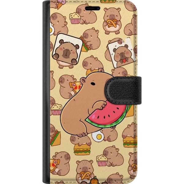 Kompatibelt Lommeboketui til Apple iPhone 13 mini Capybara Snack Tid Søte kapibarer nyter vannmelon pizza og popcorn i en varm og leken design som sp