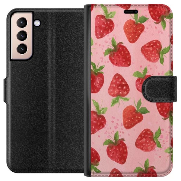 Kompatibelt Lommeboketui til Samsung Galaxy S21 Jordbærdrømmer - Retro-stil jordbærmønster