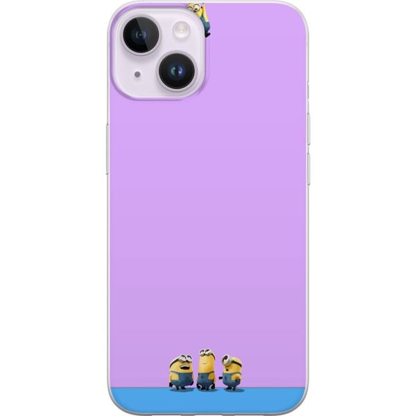 Kompatibelt Mobilskal till Apple iPhone 14 Plus Minions illustration med lila och blå bakgrund humoristiskt filmtema för fans av roliga karaktärer Kompatibelt Mobilskal till Apple iPhone 14 Plus Minions illustration med lila och blå bakgrund humoristiskt filmtema för fans av roliga karaktärer