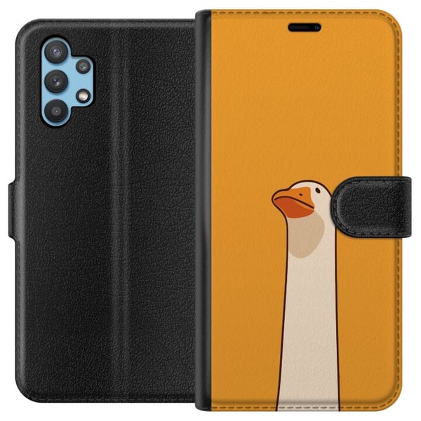 Kompatibelt Plånboksfodral till Samsung Galaxy A32 5G Minimalistisk gåsillustration på varm gul bakgrund – humoristisk djurdesign i modern och lugn c Kompatibelt Plånboksfodral till Samsung Galaxy A32 5G Minimalistisk gåsillustration på varm gul bakgrund – humoristisk djurdesign i modern och lugn c