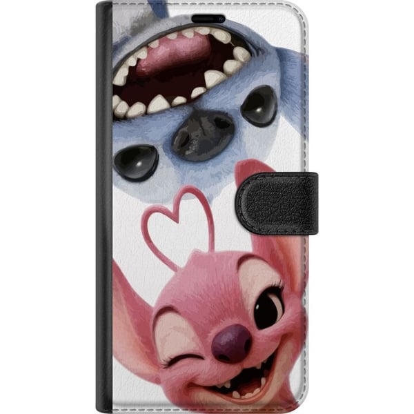 Kompatibelt Lommeboketui til Samsung Galaxy S10 Lite Lekne Stitch og Angel i nærbilde med store latterutbrudd og hjerteformede detaljer som skaper en