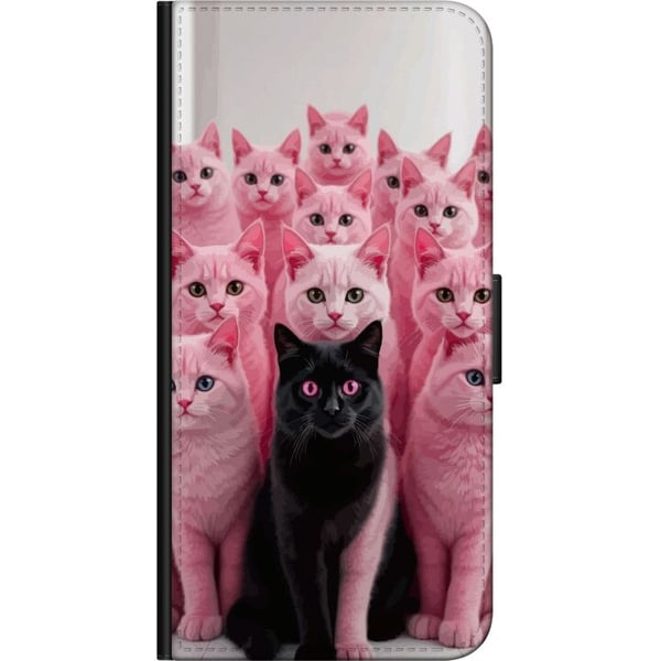 Kompatibelt Plånboksfodral till Samsung Galaxy A20s Svart katt bland rosa katter rolig kontrastfylld design med lekfull charm och trendig färgkombina