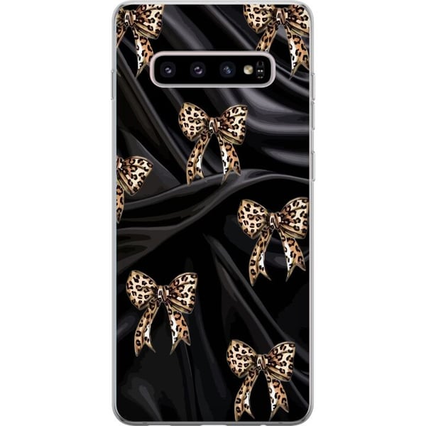 Kompatibelt Mobilskal till Samsung Galaxy S10+ Leopardrosetter på svart siden lyxigt mönster med exklusiv modekänsla perfekt för dig som gillar elega