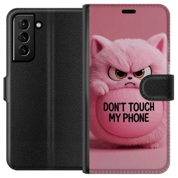 Kompatibel Tegnebogsetui til Samsung Galaxy S21+ 5G Humoristisk lyserød kat med teksten Don’t Touch My Phone – et sjovt og trendy motiv, der passer p Kompatibel Tegnebogsetui til Samsung Galaxy S21+ 5G Humoristisk lyserød kat med teksten Don’t Touch My Phone – et sjovt og trendy motiv, der passer p