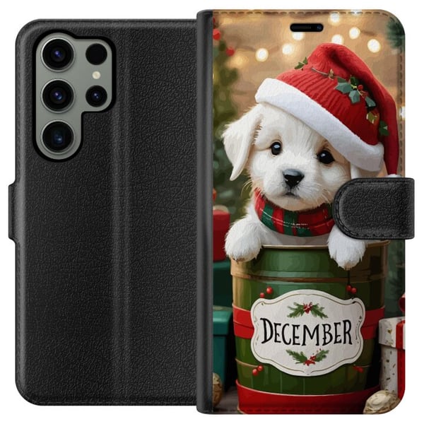 Kompatibel Tegnebogsetui til Samsung Galaxy S23 Ultra December hvalp jul sød hund nissehue hyggelig jul hvalp festlig sne lys yndig ferie plakat Kompatibel Tegnebogsetui til Samsung Galaxy S23 Ultra December hvalp jul sød hund nissehue hyggelig jul hvalp festlig sne lys yndig ferie plakat