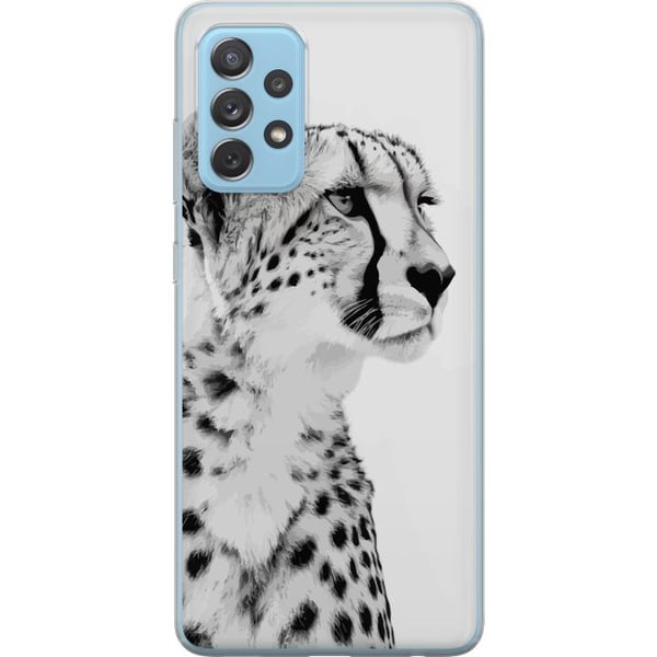 Kompatibelt Mobildeksel til Samsung Galaxy A52 5G Stilrent svart-hvitt nærbilde av en gepard med et rolig blikk, elegante markeringer og et edelt utt Kompatibelt Mobildeksel til Samsung Galaxy A52 5G Stilrent svart-hvitt nærbilde av en gepard med et rolig blikk, elegante markeringer og et edelt utt