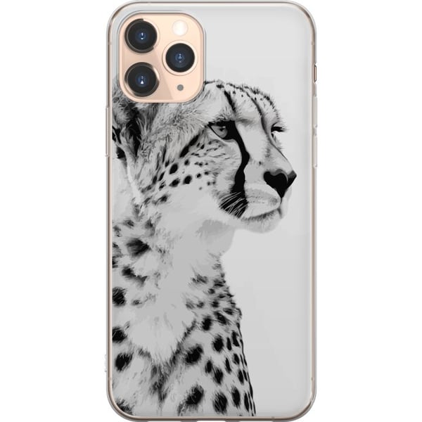 Kompatibelt Mobildeksel til Apple iPhone 11 Pro Stilrent svart-hvitt nærbilde av en gepard med et rolig blikk, elegante markeringer og et edelt uttry Kompatibelt Mobildeksel til Apple iPhone 11 Pro Stilrent svart-hvitt nærbilde av en gepard med et rolig blikk, elegante markeringer og et edelt uttry